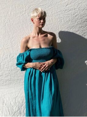 Gillia Olina Dress Teal Off-Shoulder